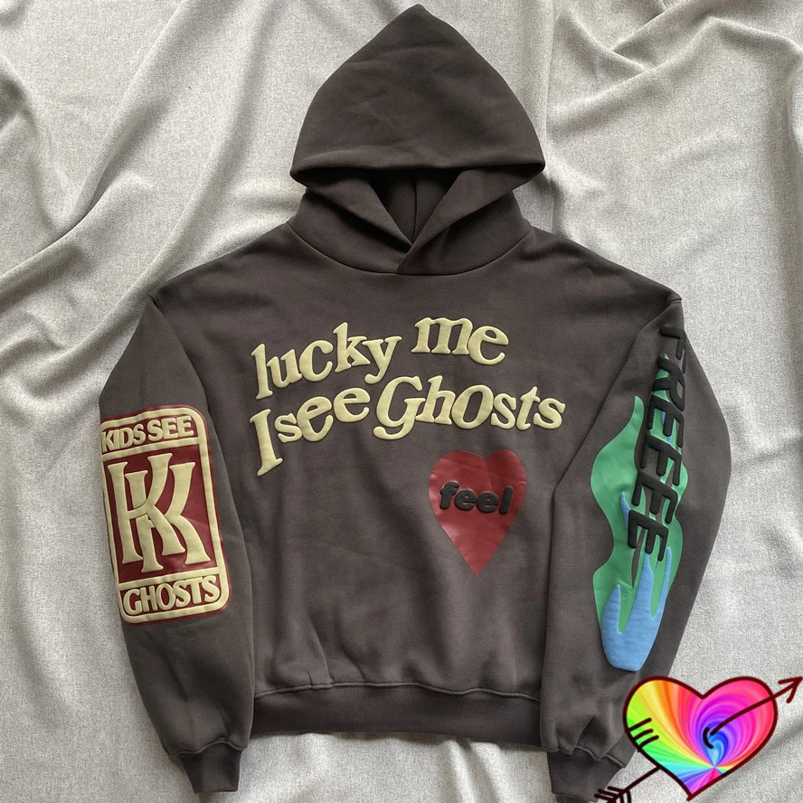 

3D Foam Print Heavy Fabric Kanye West Hoodies Men Women 1:1 Lucky Me I See Ghosts Hoodie Kids See Ghosts Hooded Ye Sweatshirts