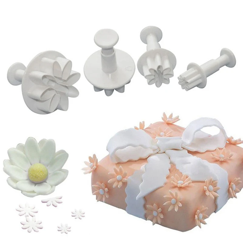 

4Pcs Fondant Moulds Daisy Flowers Sun Flower Shape Plunger Cookie Mold DIY Cake Sugar Craft Biscuit Baking Clays Decorating Tool