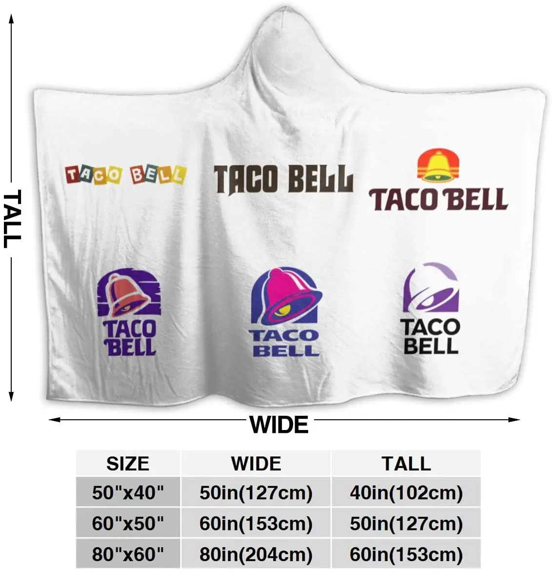 

Taco-Bell Throw Blanket for Unisex Adult Hooded Blanket for Sofa Wearable Blanket Home Sherpa Fabric Blanket Flannel Blanket