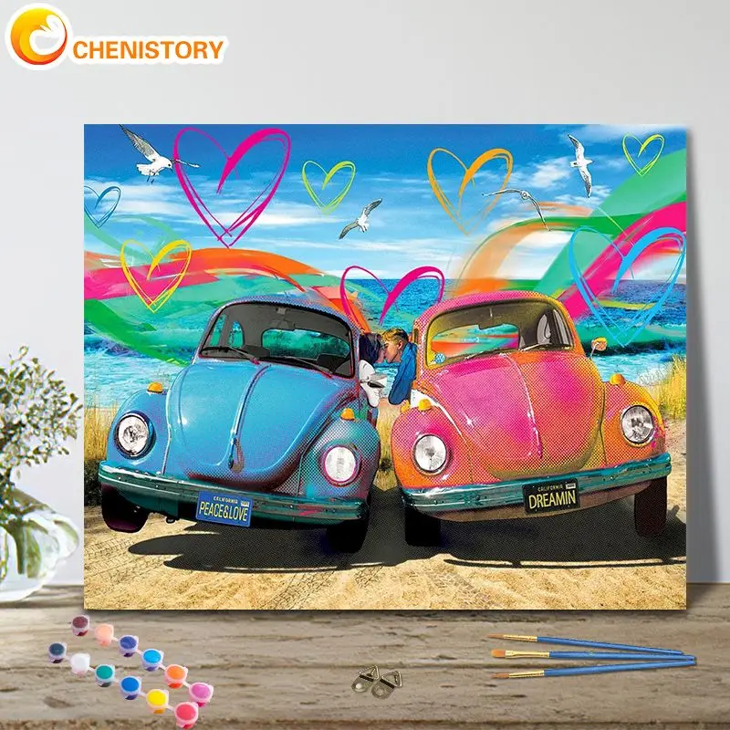 

GATYZTORY Paint By Number Pink Car And Blue Car Drawing On Canvas Handpainted Art Gift Diy Pictures By Number Kits Home Decor