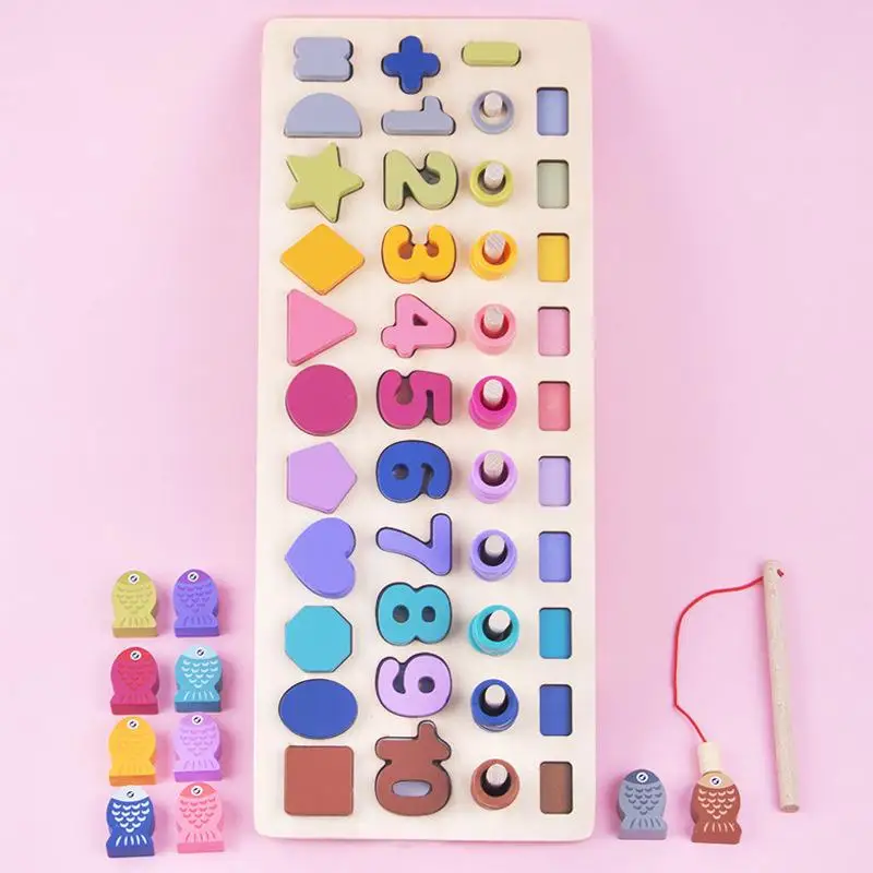 

Preschool Montessori Math Toys Children Geometric Shapes Cognition Figures Wooden Busy Board Fishing Puzzle Educational Toy