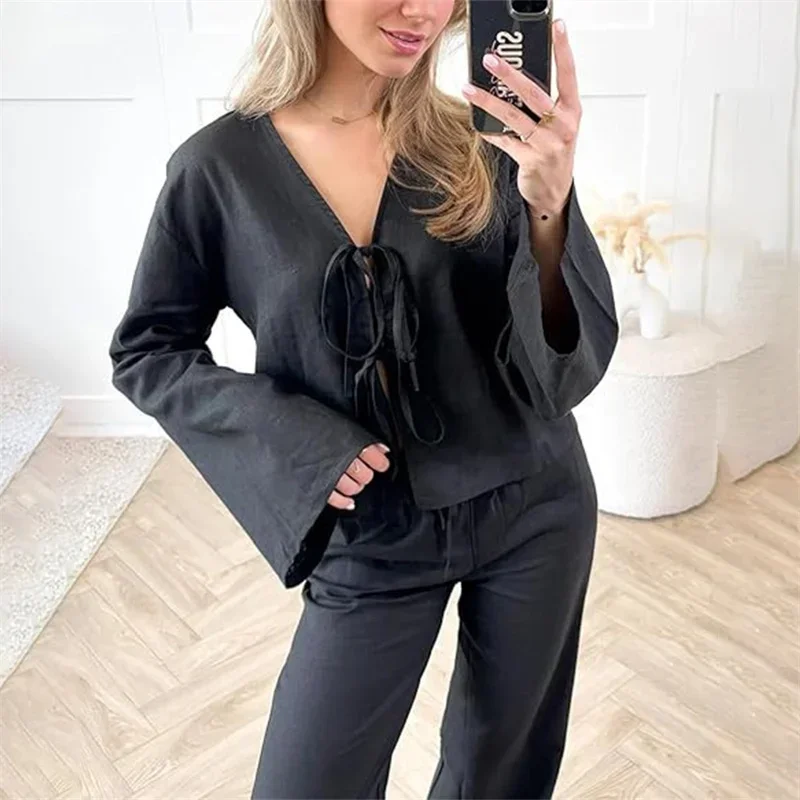 Женская однотонная повседневная рубашка с глубоким v-образным вырезом на