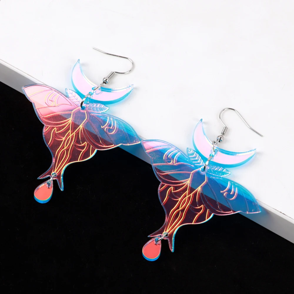 

New Iridescent Luna Moth Laser Acrylic Earrings for Women 2023 Cute Butterfly Drop Dangle Earring Statement Jewelry Gifts