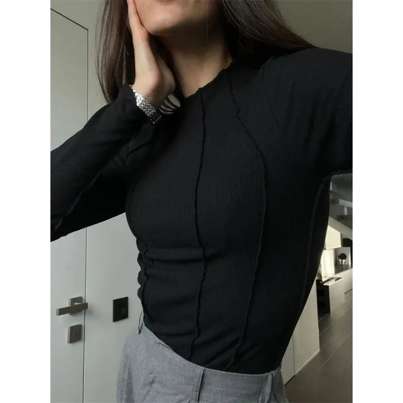 Женский Термотоп С Рюшами И Длинными Рукавами Повседневная Базовая Футболка В