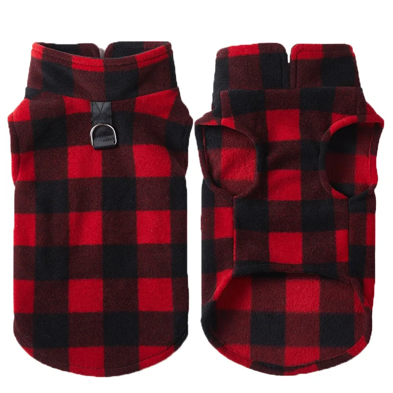 

Autumn Winter Plaid Dog Vest Warm Fleece Coat For Small Medium Dogs Casual Black Red Puppy Jacket Pet Clothes Supplies