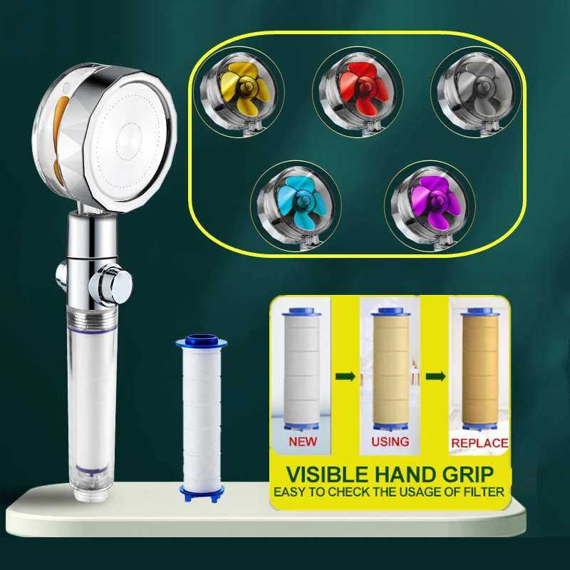 

Shower Head with Screw Turbo Water Saving Flow 360 Degrees Rotating Shower Head with Fan Abs High Pressure Bathroom Accessories