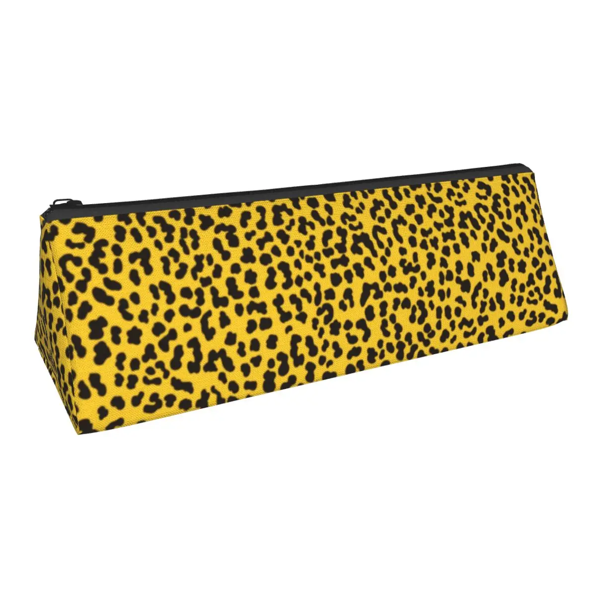 

Retro 80S Punk Rock Triangle Pencil Case Neon Yellow Leopard Print For Teens College Pencil Box Simple Zipper Pen Pouch