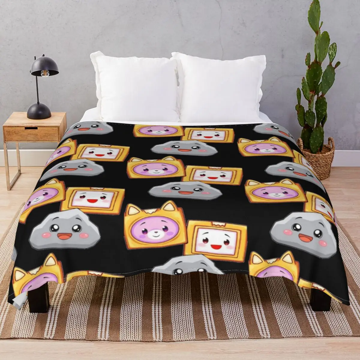 

Foxy And Boxy And Rocky Lankybox Blanket Flannel Printed Lightweight Unisex Throw Blankets for Bedding Sofa Camp Cinema