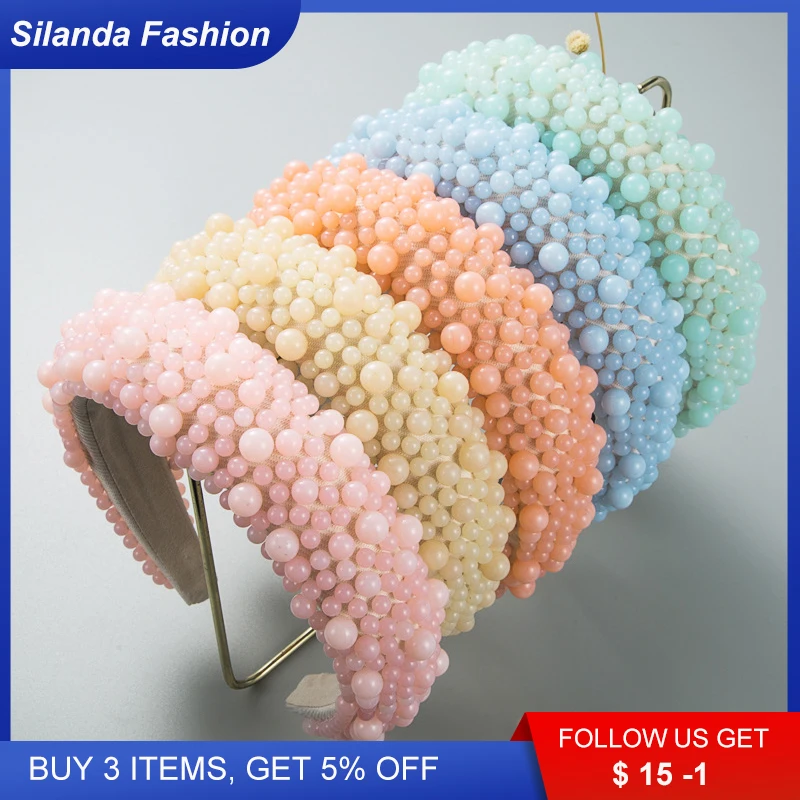 

Silanda Fashion Women's Headband European ZA Jelly Beads Inlaid Wide-brimmed Sponge Hair Band Trendy Hand-made Party Headpiece