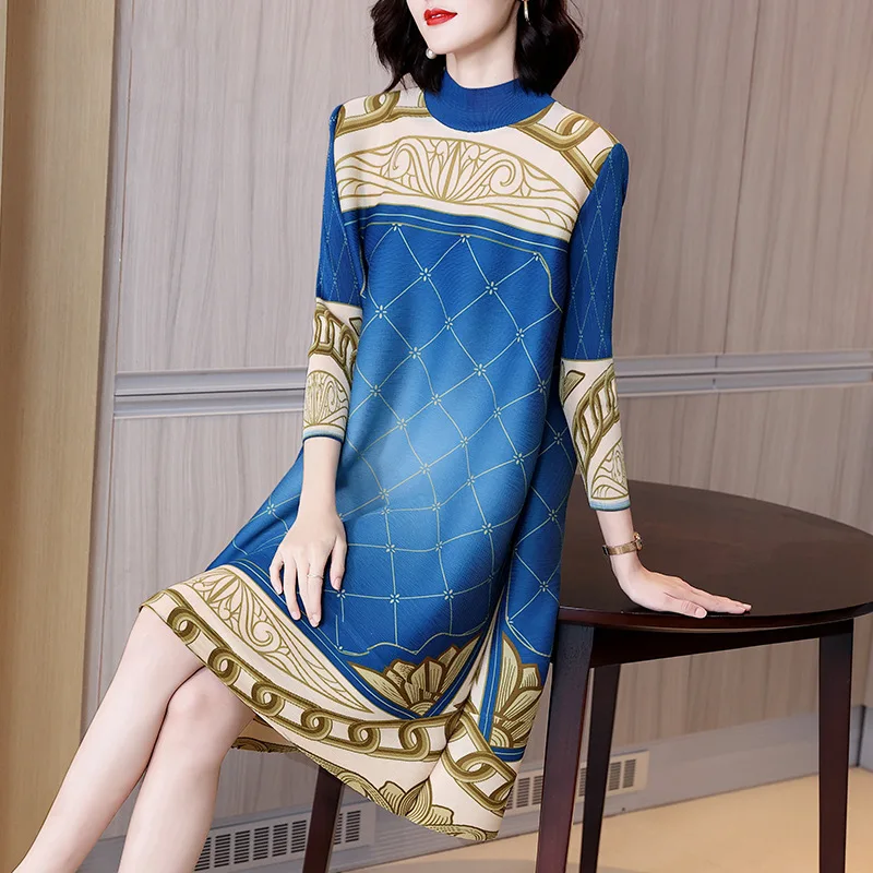 

Miyake pleated high-end spring women's clothing new temperament printed pleated skirt