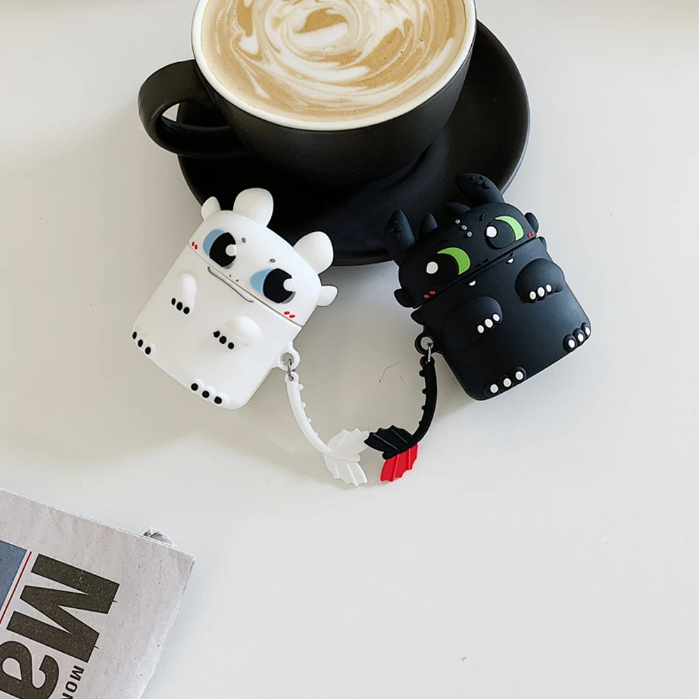 

HoT Anime Black White Dinosaur drop Silicone Soft Bluetooth Wireless Earphone Case For Apple AirPods pro 3 for AirPods 1 2 cover