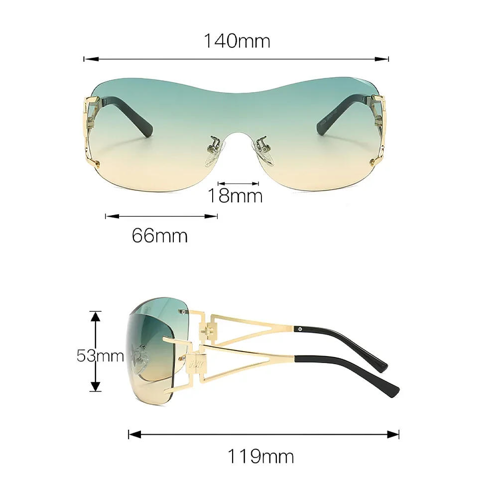 Модные солнцезащитные очки с золотой каймой и градиентными зелеными линзами