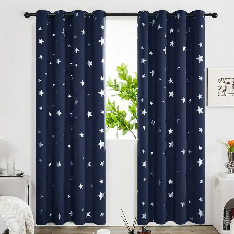 

Stylish Blackout Grommet & Foil Star Printed Curtain, 52 x 95 inch, Room Darkening Thermal Insulated Drapery for Living Room, 2