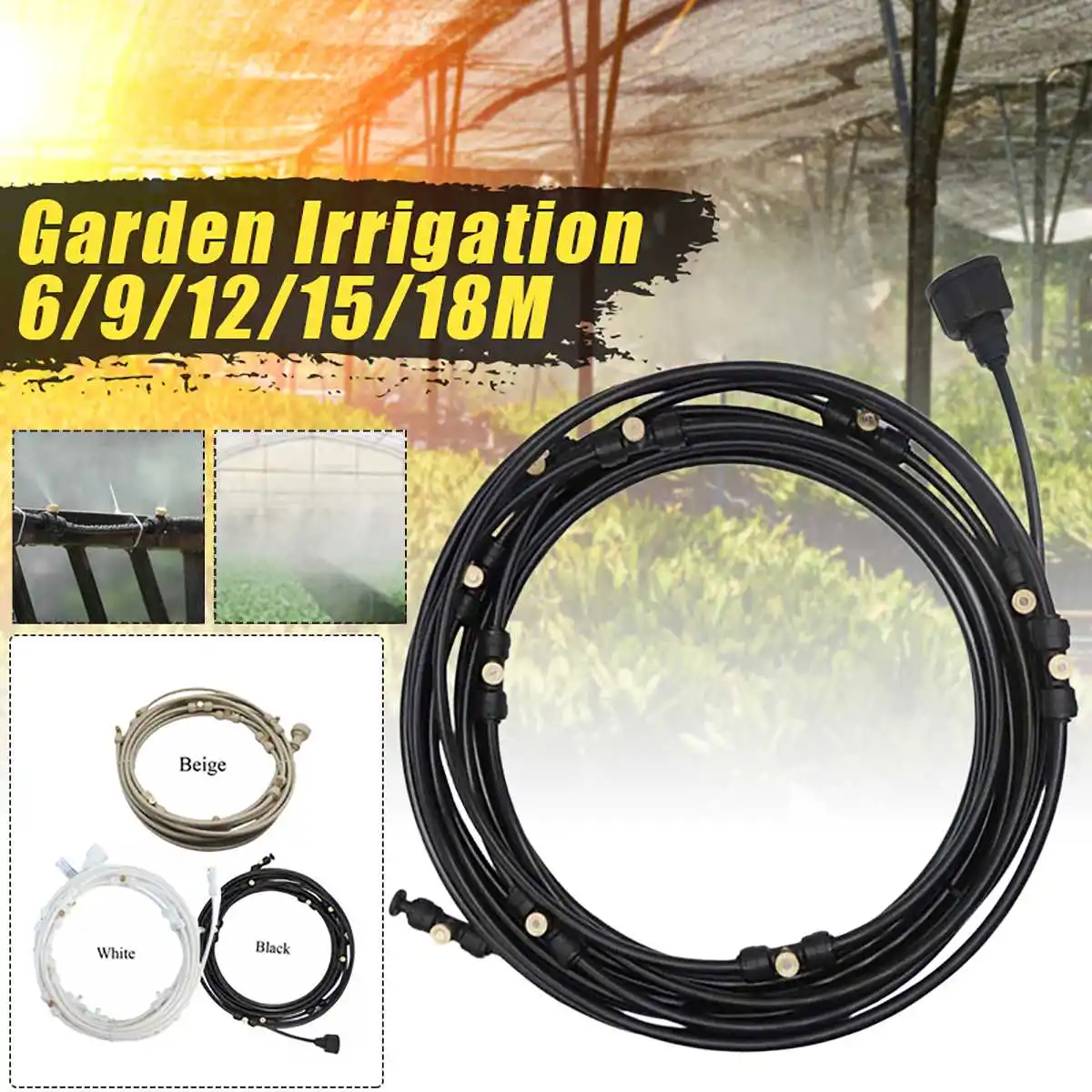 

6M-18M Garden Water Pipe Misting Cooling Fog Hose Tube System Kit For Greenhouse Patio Watering Irrigation Mister Dust Removal