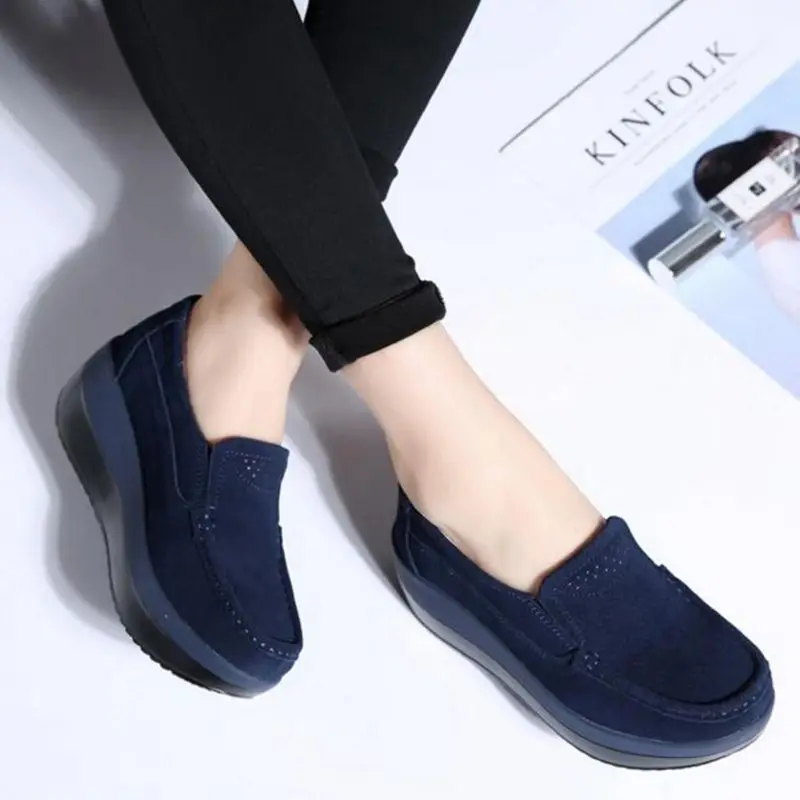 Spring Autumn Women Flats Platform Loafers Ladies Work Genuine Leather Comfort Soft Moccasins Nursing Slip On Casual Shoes
