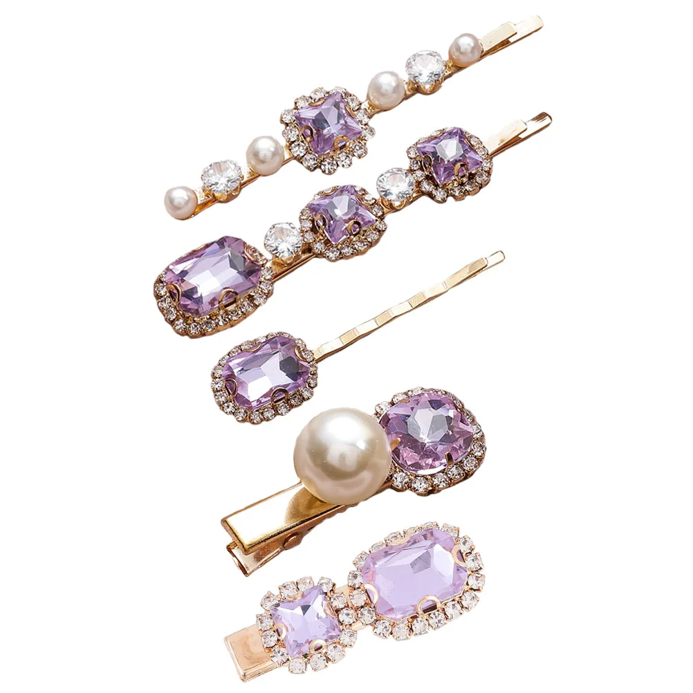 

Hair Purple Rhinestone Crystal Pins Barrettes Clips Barrette Pearl Accessories