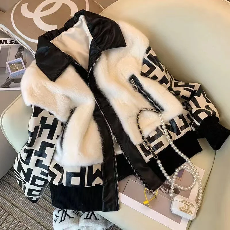 2023  Spring  New French Style Brand Short  Warm Chic Fur Lamb Wool Coat Pu Patchwork Zipper Pocket Outwear Chaqueta Mujer images - 6