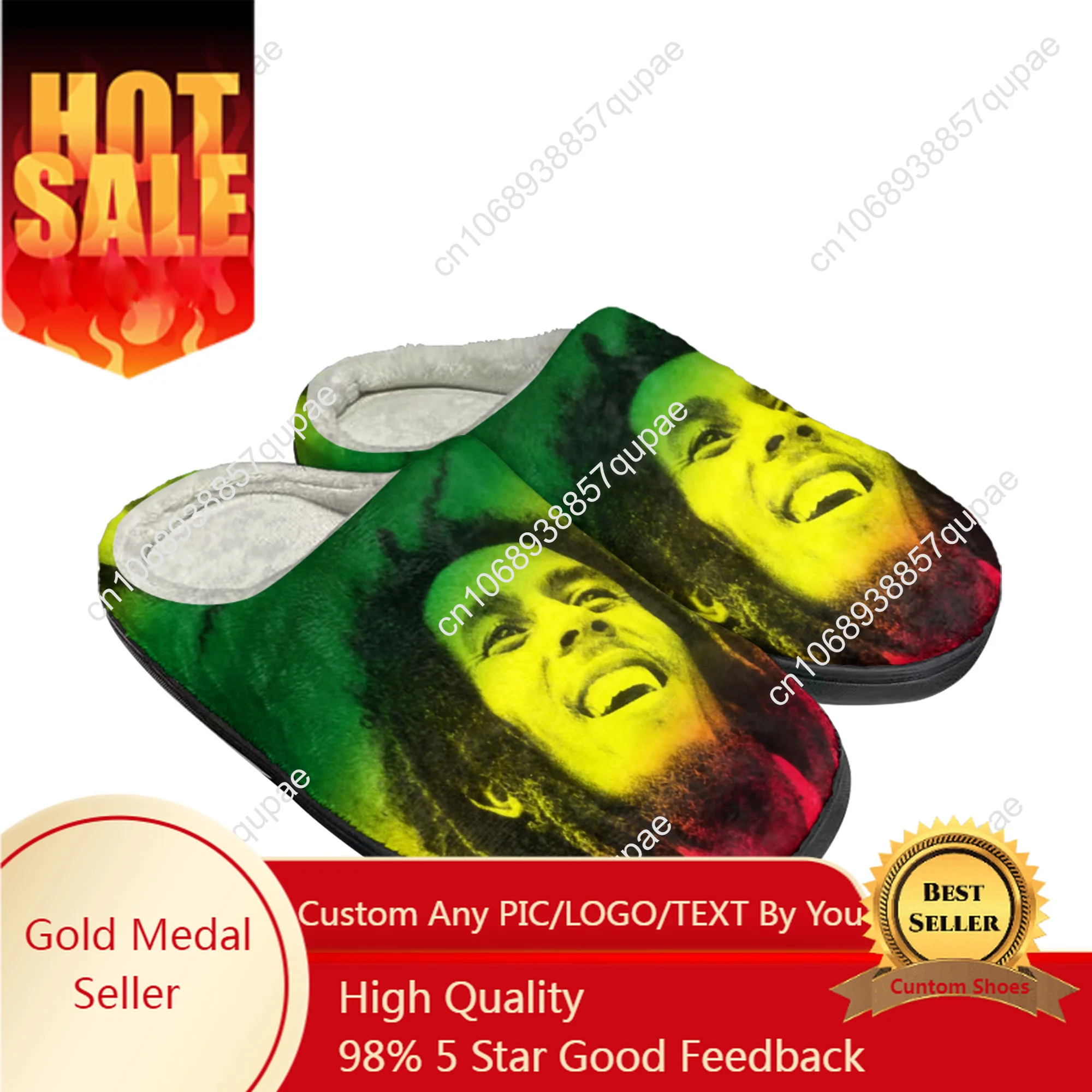 

Bob Marley Reggae Rasta Singer Home Cotton Custom Slippers Mens Womens Sandals Plush Casual Keep Warm Shoes Thermal Slipper