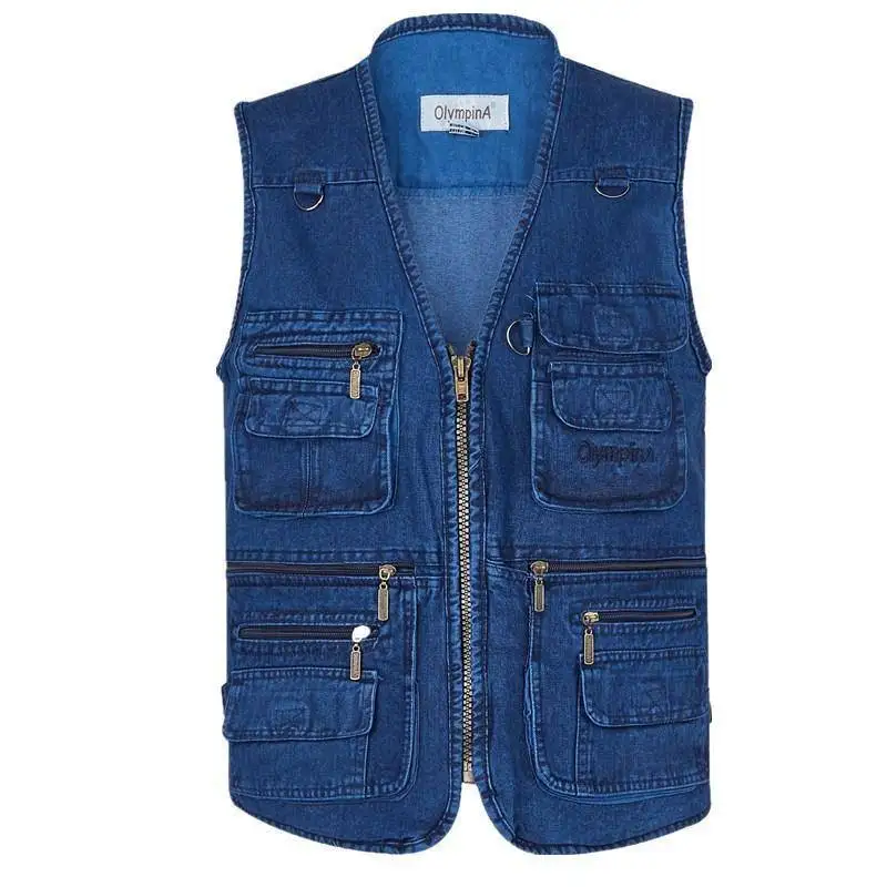 

Уличный и Спортивный Повседневный джинсовый жилет с несколькими карманами, жилет из 2023 денима для мужчин