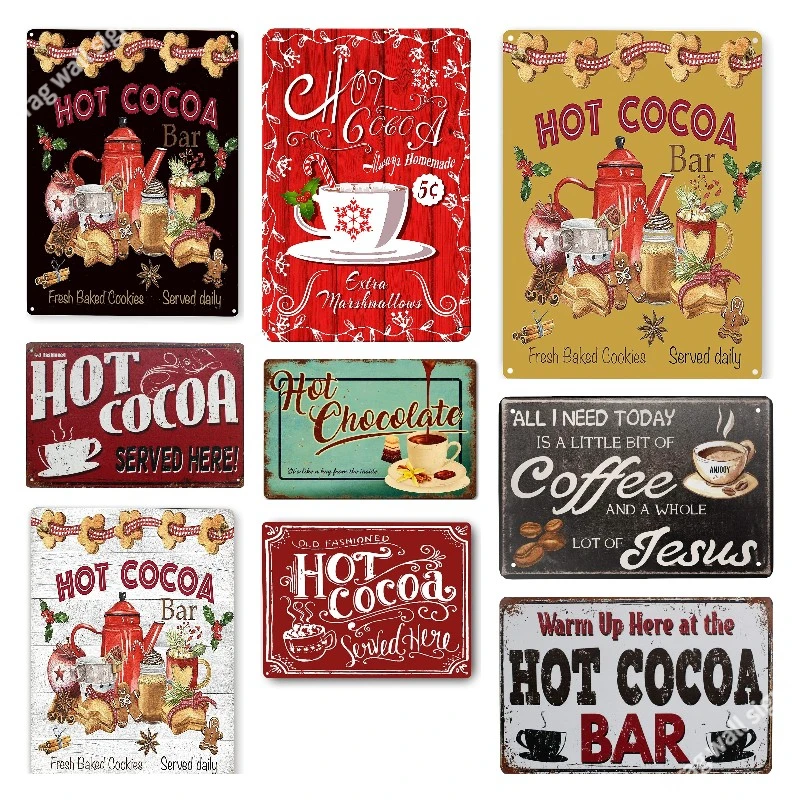 

Горячая Распродажа, какао, подано здесь, металлический жестяной знак, Рождественский жестяной знак Санта, ретро, винтажный художественный п...