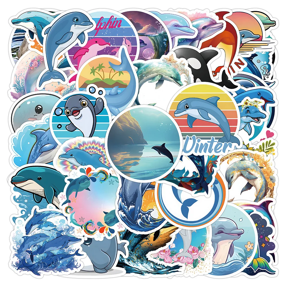 

10/30/50PCS Cartoon Dolphin Cute Graffiti Stickers Mobile Phone Notebook DIY Bags PVC Waterproof Decorative Stickers Wholesale