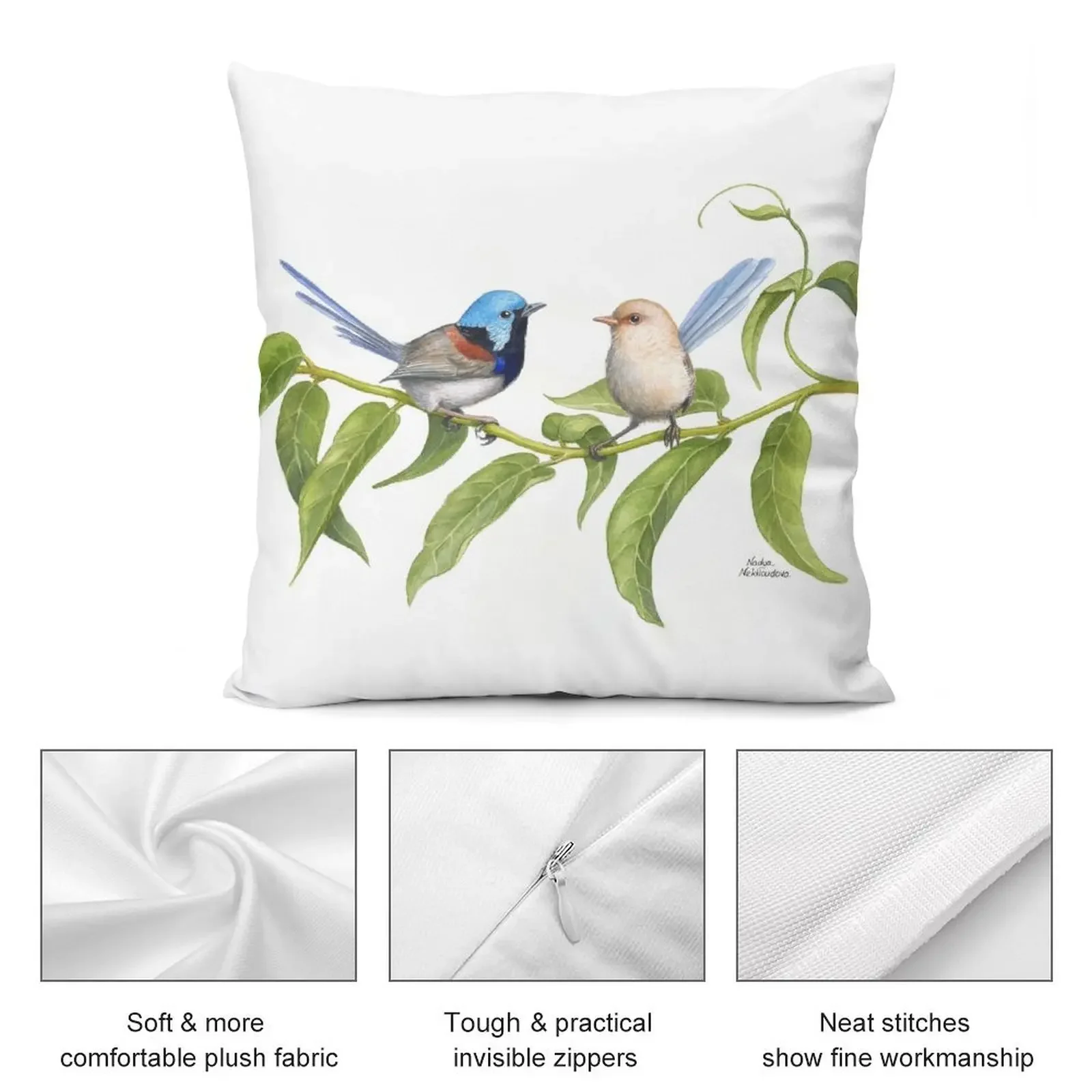 Варистократная подушка Fairy-Wrens- от Nadya Neklioudova декоративная роскошные аксессуары