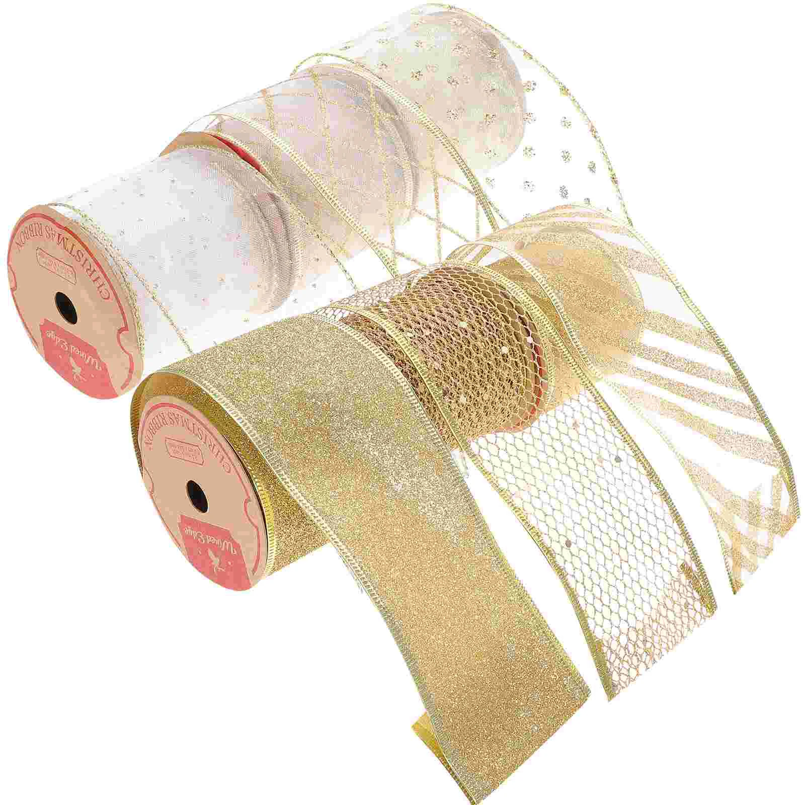 

Christmas Ribbon Wired Christmas Tree Ribbon Glitter Ribbon 6 Rolls Wear-resistant Festival for Party Xmas