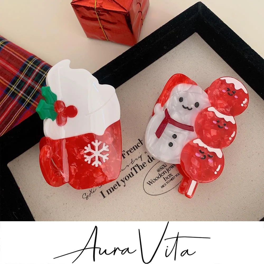 AuraVita Alloy Resin Snowman Gift Box Gingerbread Man Hair Claw Christmas Party Creative Clip Cute Girl Accessories