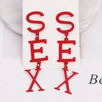 new fashion sex hanging earrings for women metal dangle earrings red color letter drop earrings party gift pendientes mujer