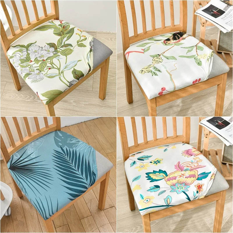 

Flowers Printed Dining Chair Covers Removable Spandex Kitchen Seat Cushion Cover Elastic Chair Slipcover Hotel Kitchen Decor
