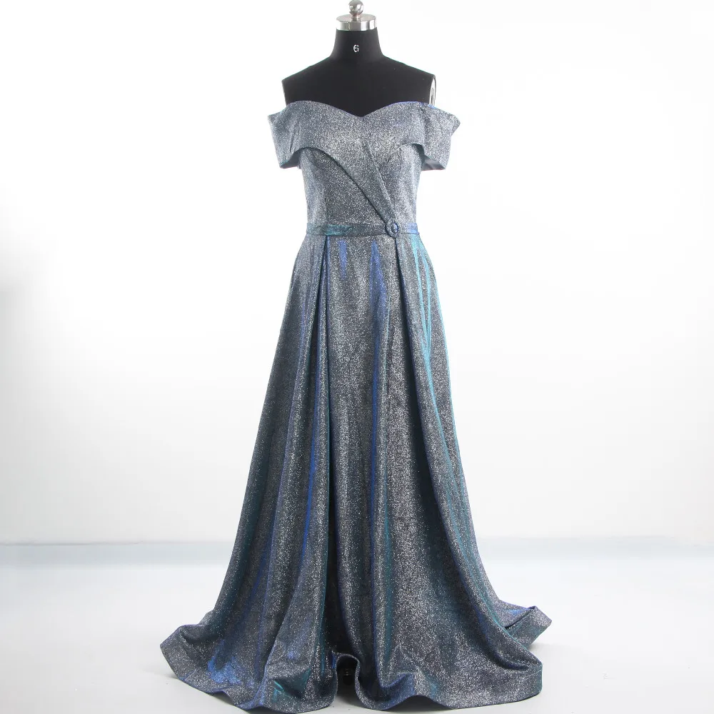 

Evening Dresses Bling Blue Boat Neck Short Sleeves Waist A-line Floor Length Simple Plus size Lace up Women Party Dress B1148