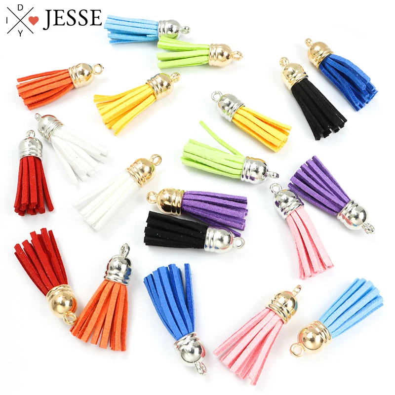 

15pcs Gold/Sliver Color Suede Faux Leather Tassels For Keychain Cellphone Straps Jewelry DIY Pendants Charm Earring Accessories