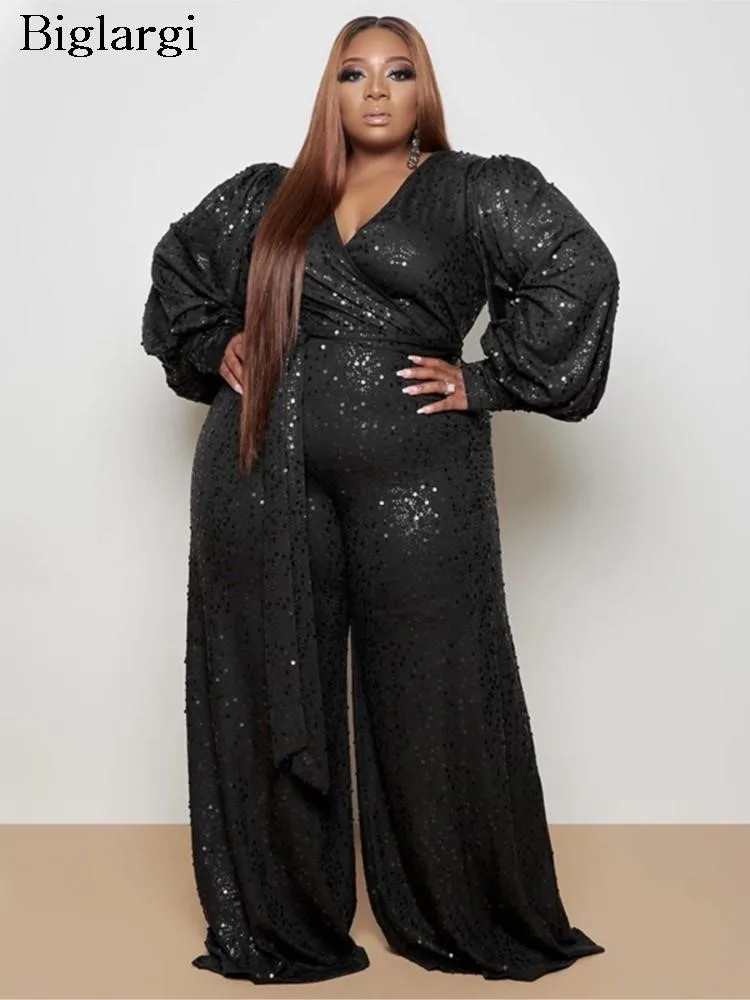 

Женский Осенний комбинезон с V-образным вырезом и блестками