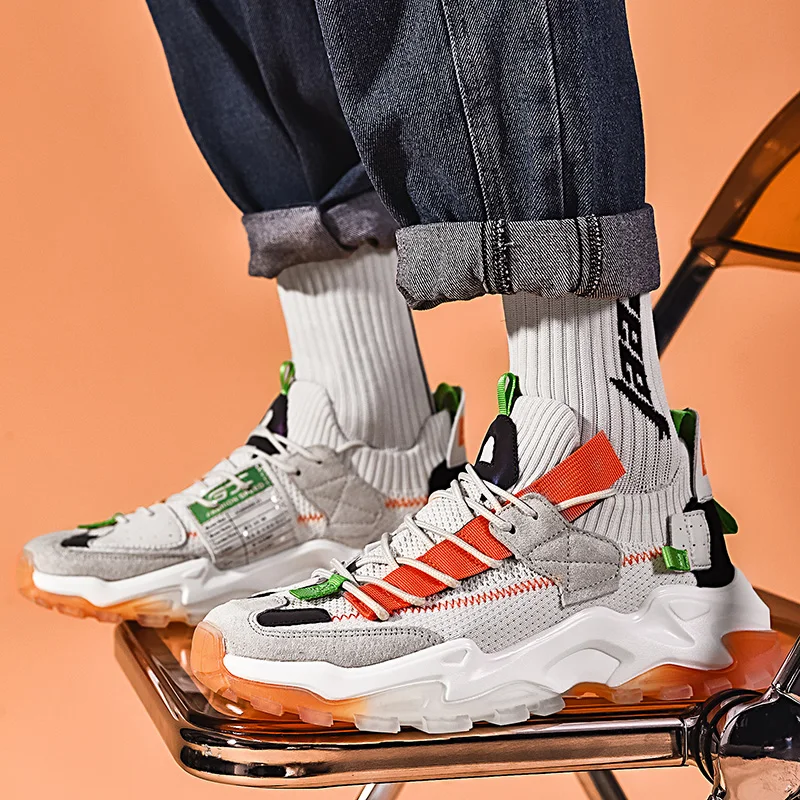 

Мужские сетчатые кроссовки, оранжевые кроссовки на платформе, дышащие, в стиле хип-хоп, весна 2022