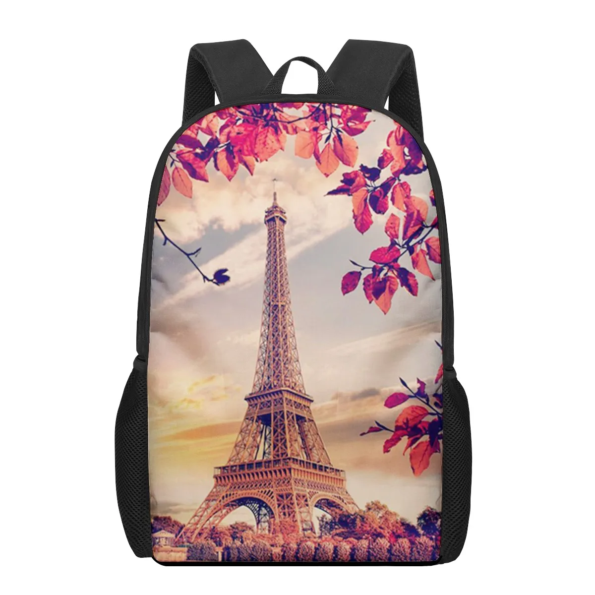 

Eiffel Tower Backpack Romantic Paris Schoolbag for Teens Boy Girls Architectural Landscape School Bags 16 Inches Student Bookbag