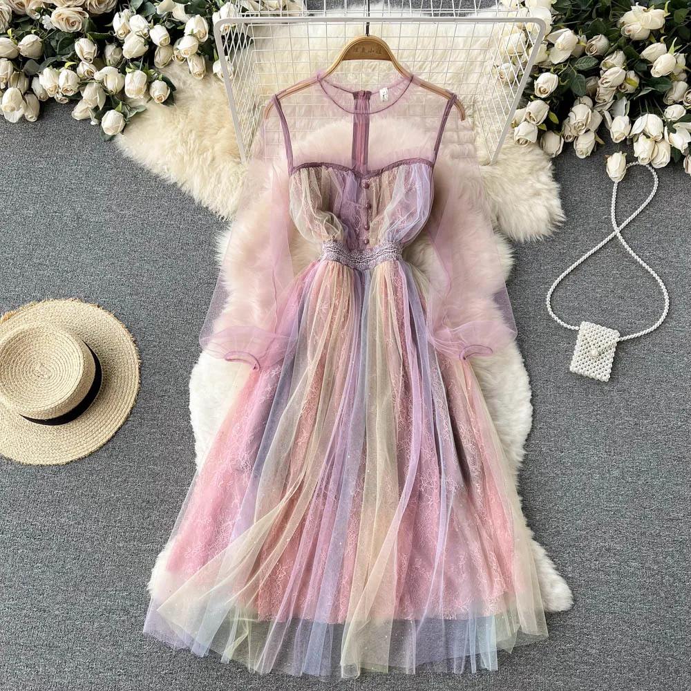 

Потрясающая юбка во французском стиле, яркое Сетчатое платье с завышенной талией