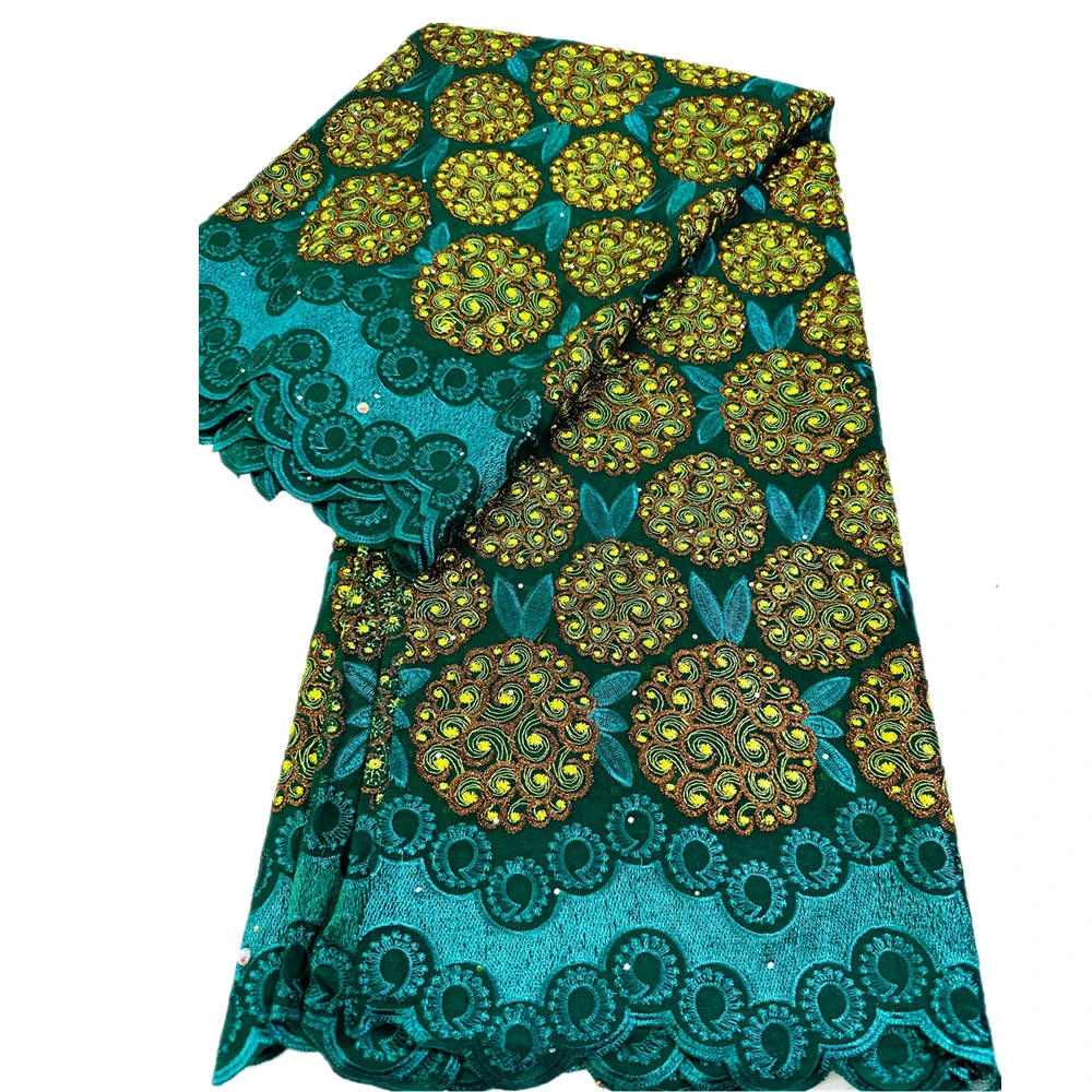 

100% Cotton African Lace Materials New Arrival Swiss Lace Fabric With Stones For DIY Sewing 5 Yards