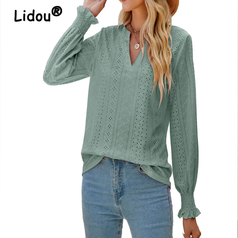 

V-Neck Spring Summer Multiple Colors Hollow Out Butterfly Sleeve Loose Pure Size Women's Clothing Mori Girl Style T-Shirts Wild