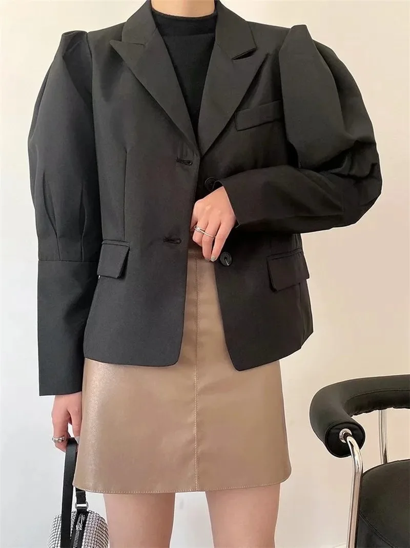 Garment Horn Sleeve Blazer Suit Women Solid Colors Single Breasted Office Blazer Casual Commute Suit 2023 New Fashion Warm Coats