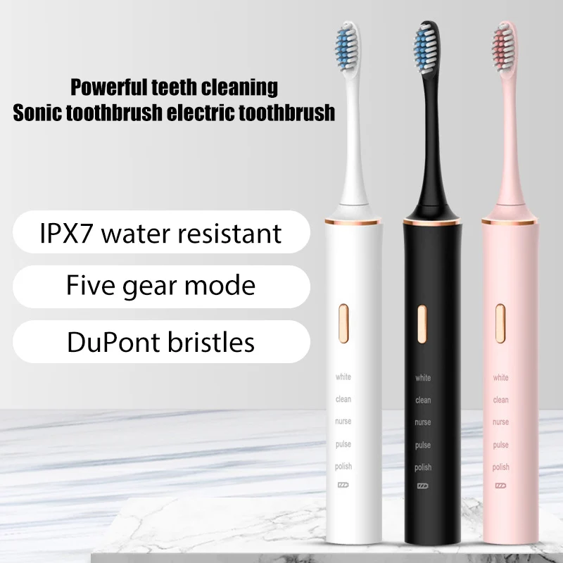 

Зубная щетка электрическая звуковая для взрослых, автоматическая перезаряжаемая ультразвуковая отбеливающая, 5 режимов, для студентов и па...