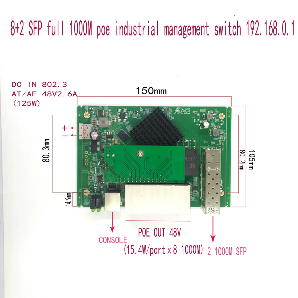 IP Management 8-port 10/100/1000Mbps industry PoE Ethernet Switch Module Managed Switch Module with 2 Gigabit SFPswitch