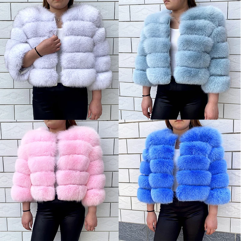 

Женская короткая стильная и теплая шуба из натурального Лисьего меха, пальто из натуральной кожи для осени и зимы