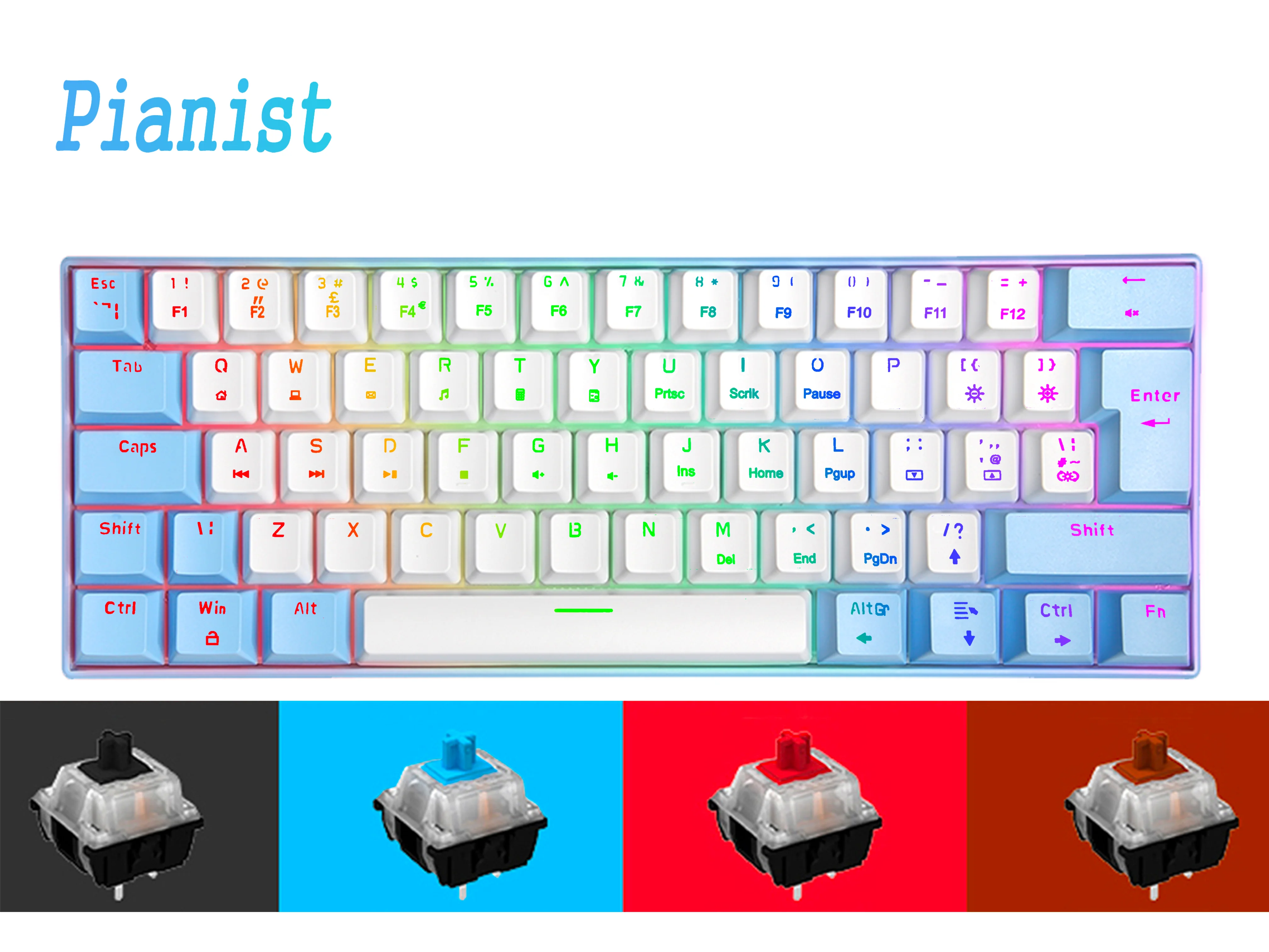

62 Keys Mechanical Keyboard Brazilian Russian Spanish French German Korean English 60% Mini Color Backlit Wired Gamer Keyboard