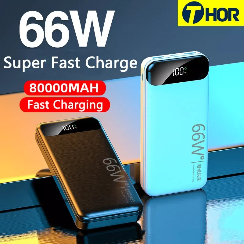 

66W Super Fast Charging 80000mAh Power Bank for Huawei P40 Laptop Powerbank Portable External Battery Charger For iPhone