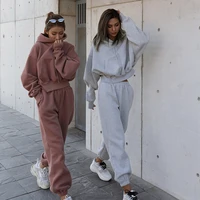 2021 womens warm hoodie and pants set oversized sportwear tracksuit set autumn winter suits on fleece for women y2k