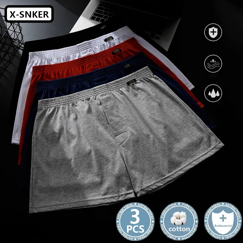 Men Underwear Black Casual Boxers Cotton Loose Shorts Men Panties Soft Arrow Pants Plus Size Classic Basics Wear At Home 3pcs