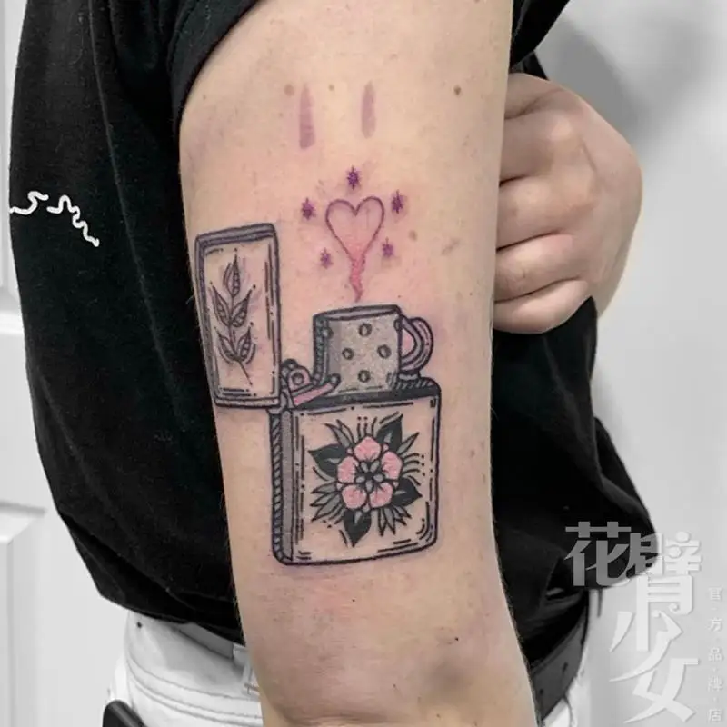 Temporary Tattoo Stickers Heart Spark Pink Flower Cartoon Y2k Fake Tattoos For Women Tatoo Art Tatto Cute Cheap Goods
