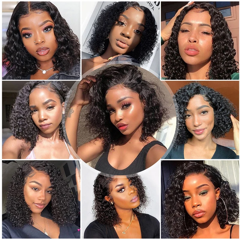 Short Curly Human Hair Bob Wig 13x4 Lace Front Wig Pre Plucked Peruvian Glueless Water Wave Lace Front Human Hair Wigs For Women images - 6