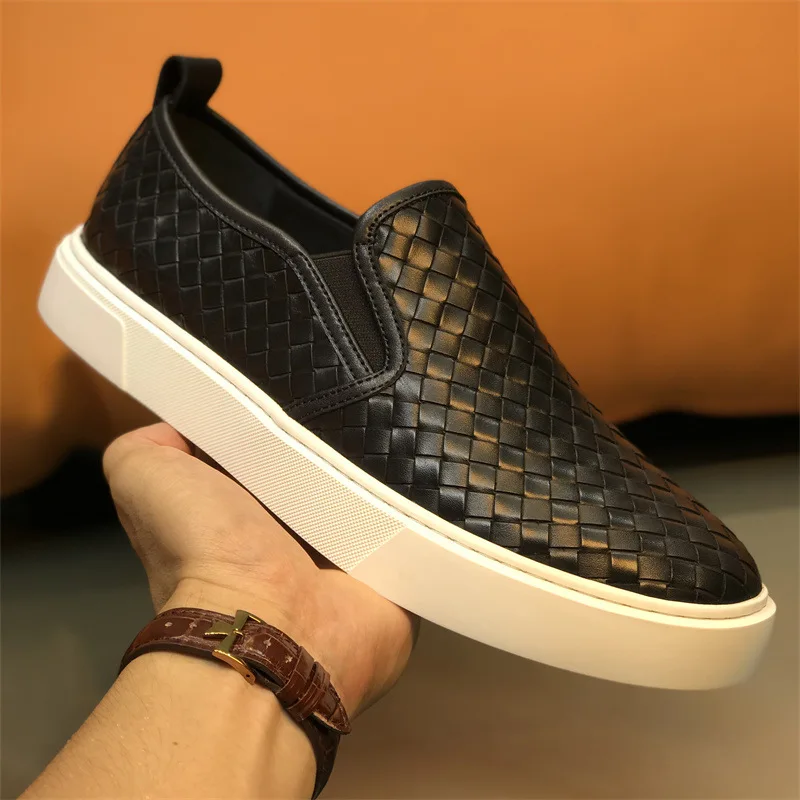 

Euro Fashion Loafers for Men Genuine Leather Woven Comfort Slip-on Flats Street Skate Shoes Sneakers Designer Shoes Zapatos 2C