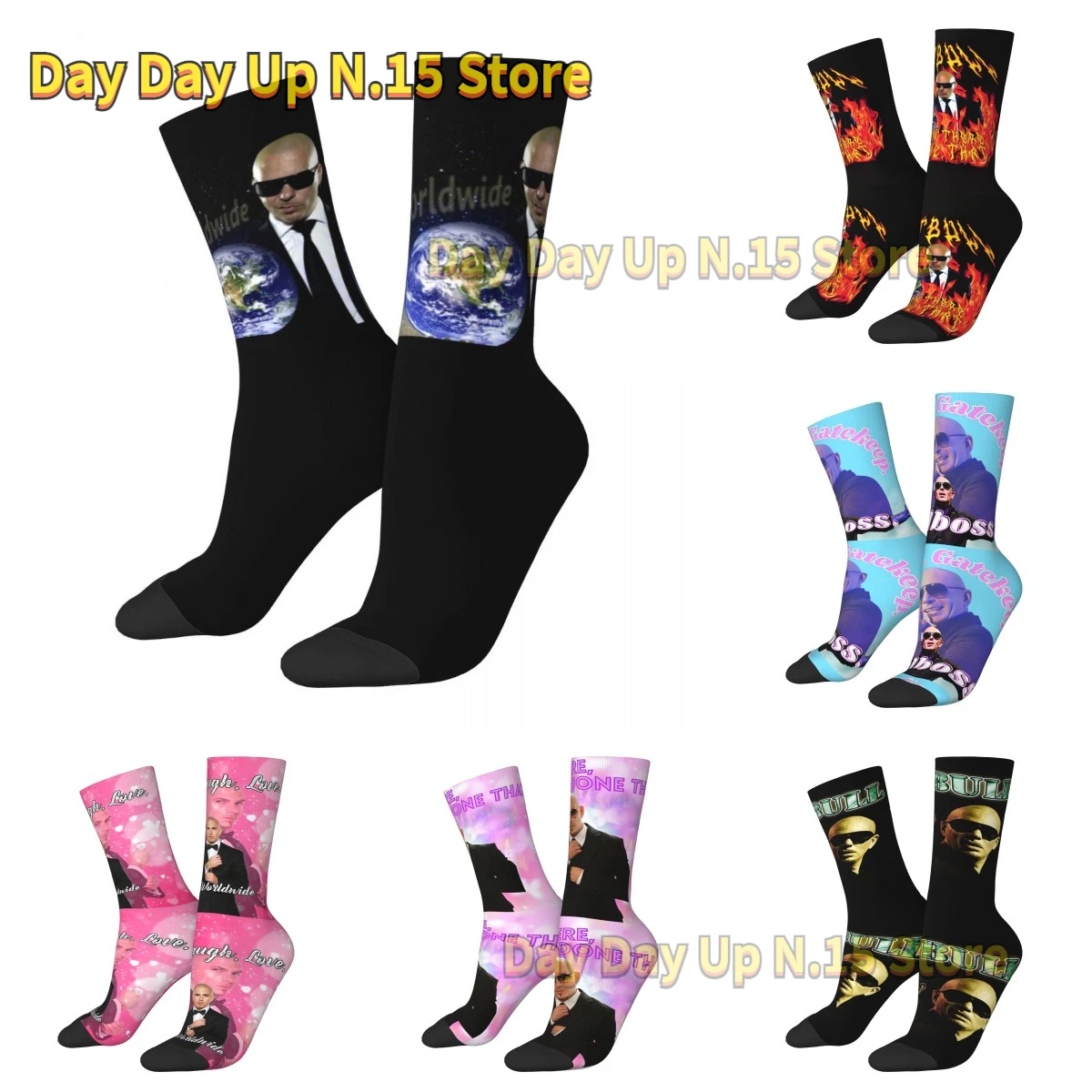 

Retro Mr.Worldwide Pitbull Basketball Socks Polyester Middle Tube Socks for Women Men Breathable
